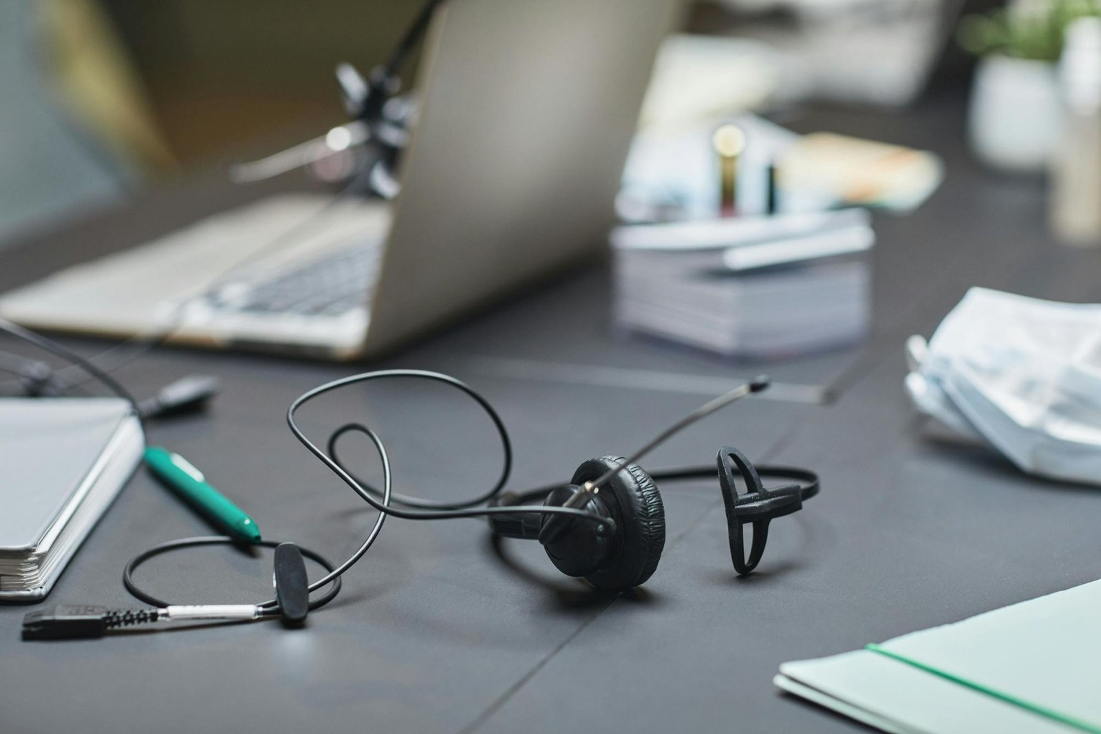 Call center headset on a desk for support