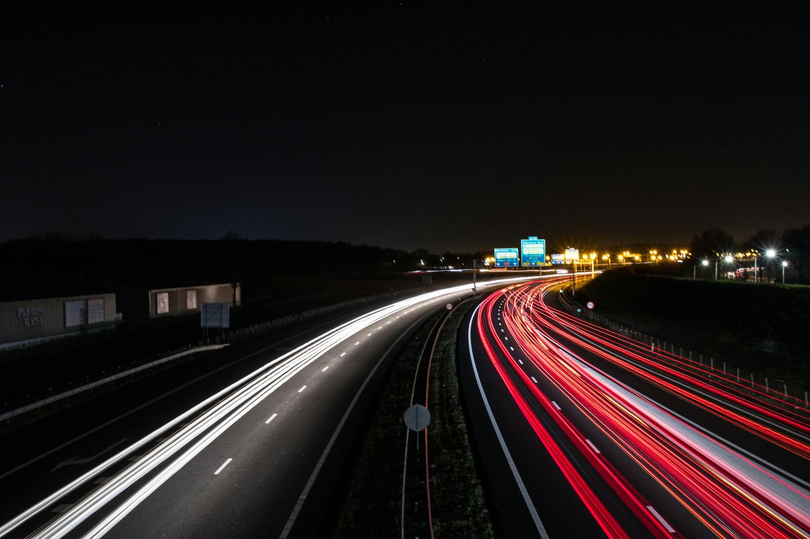 Long exposure light trails on a highway at night